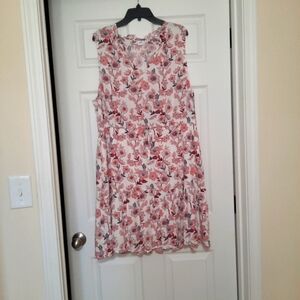 Gap XXL Pink White Paisley Sleeveless Pullover Stretch Waist Kneelength Dress
